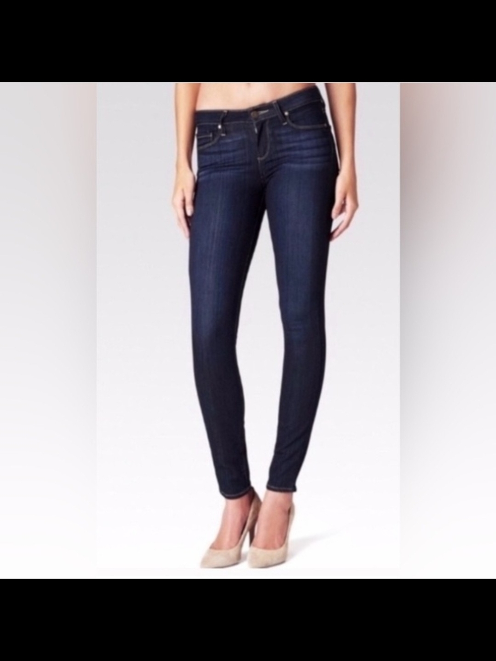 PAIGE Peg Straight Dark Indigo Straight Jeans with Contrast Stitching
